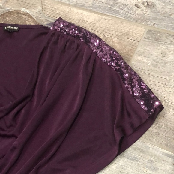 Express purple sequin shoulder surplice peplum top - Picture 5 of 13